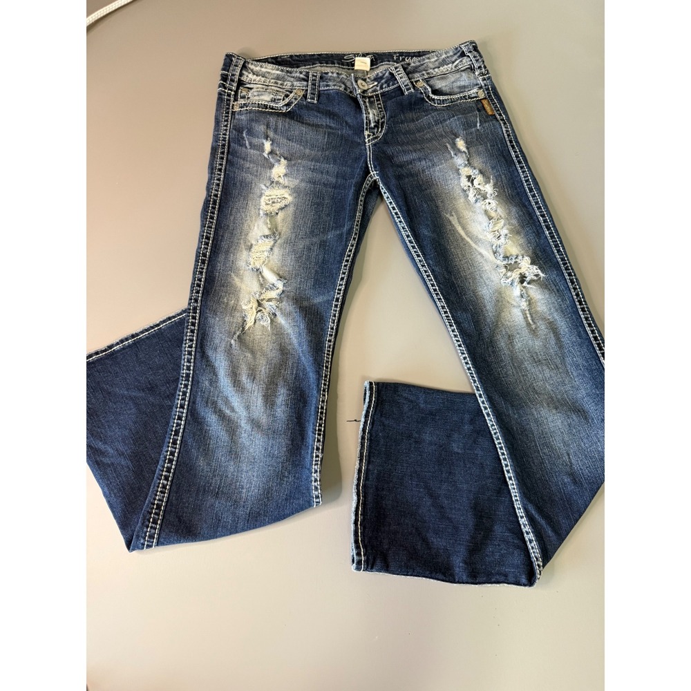 Silver Jeans Frances Bootcut Distressed Thick Stitch Denim W32 L33 L1575PD420A